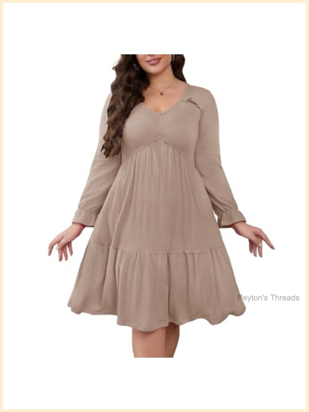Plus Size Long Sleeve Sweater Midi Dress Ruffled A-Line Casual Fall